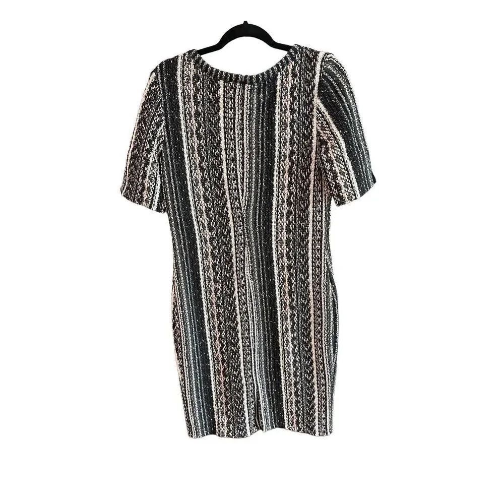 St John Womens Black Zip Knee Length Vertical Striped Tweed Sheath Dress Size 6